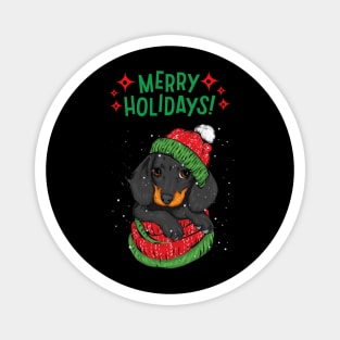 Merry Holidays Cute Black Christmas Dog Magnet